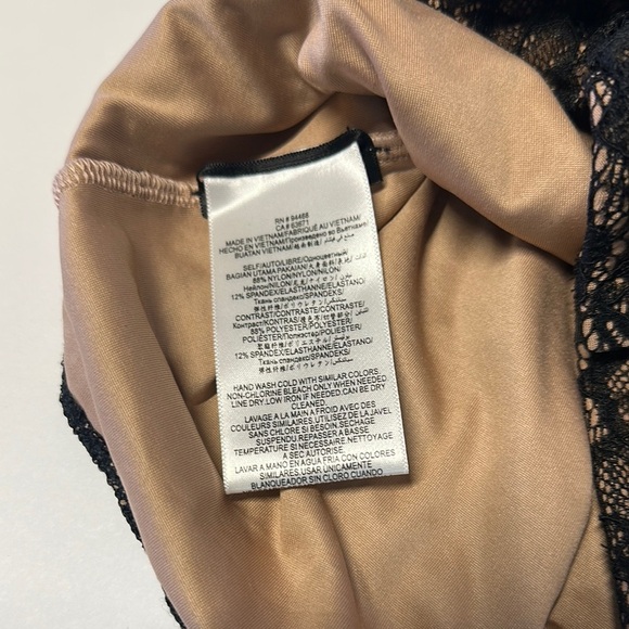 BCBGMaxAzria Black and Tan Asymmetrical Fitted Bodysuit - Picture 3 of 8